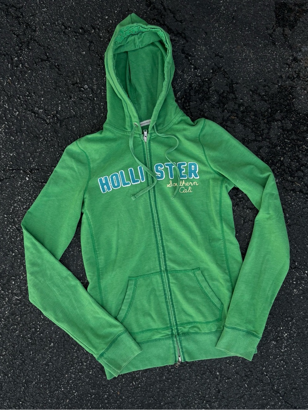 Y2K 2000s Hollister Southern Cali Embroidered Green Zip Up Hoodie Size M Vintage